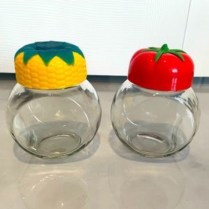 Novelty Glass Jar Set Corn & Tomato Kitchen Decor‎ Cute Canisters